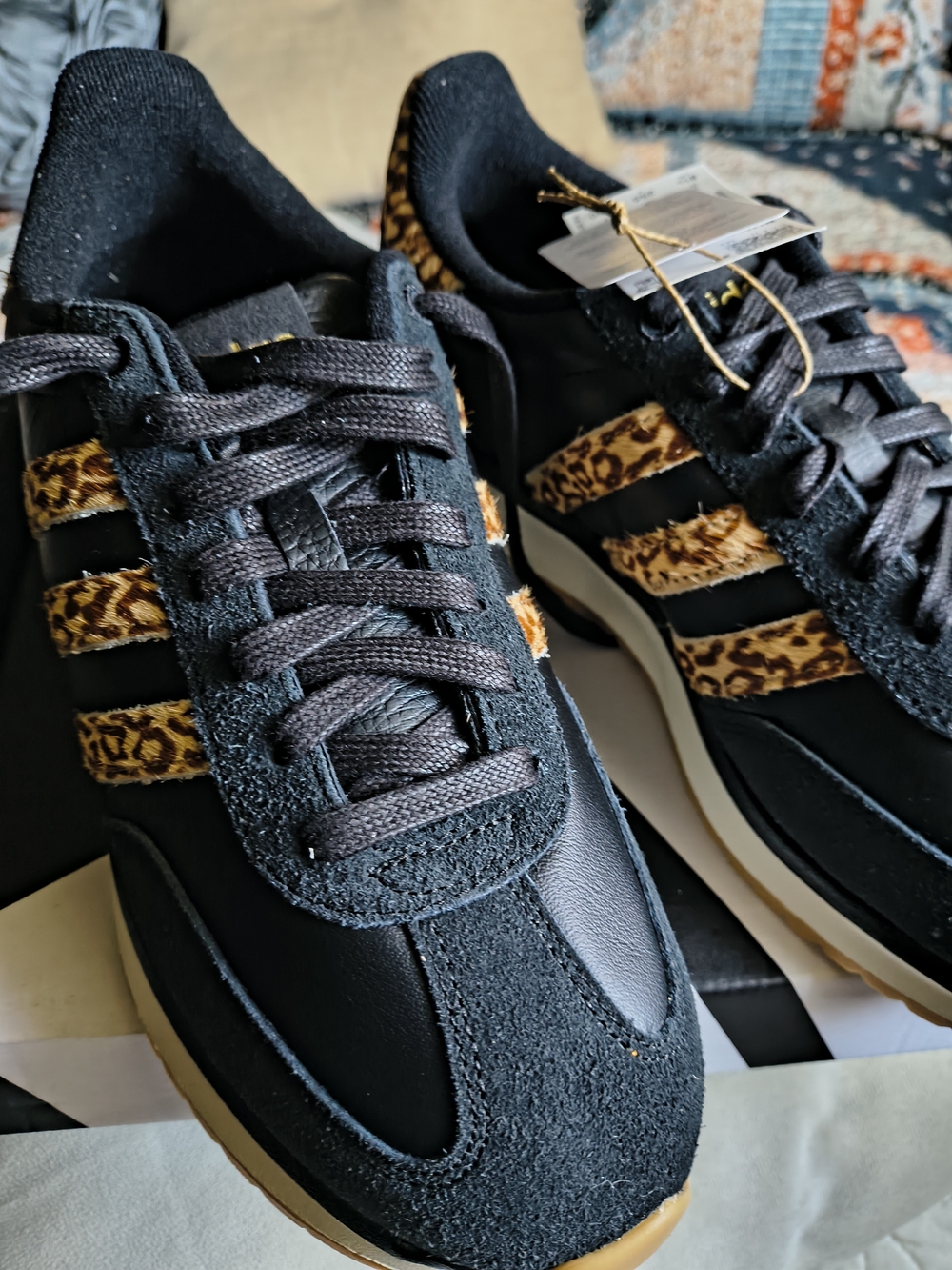 Adidas Black Sneakers with Leopard Accent